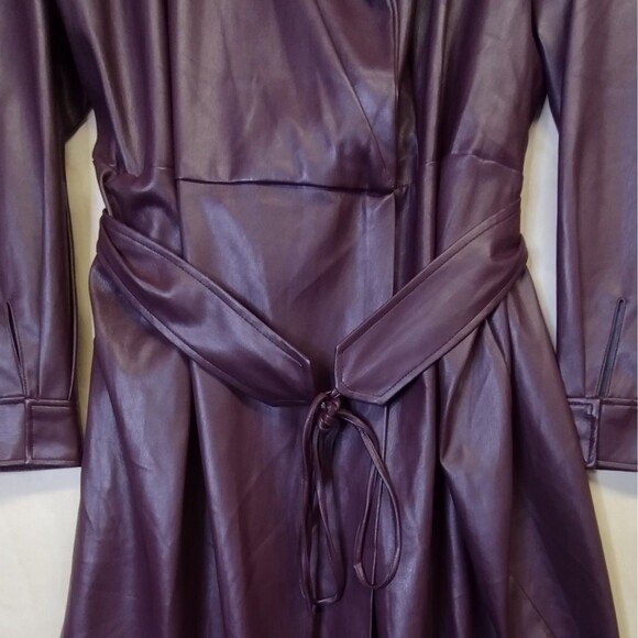Eloquii belted vegan leather trench jacket coat in burgundy wine Plus size 28 - Picture 4 of 13